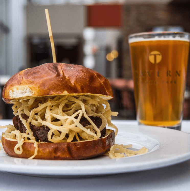 Steak burger at Tavern at the park, a great restaurant near Millennium Park