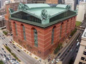 Aerial view of the main library in Chicago